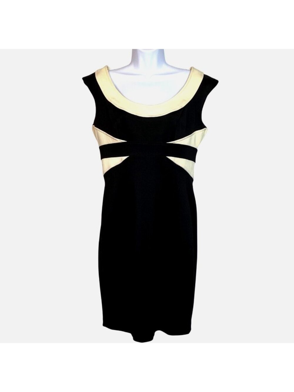 Maggy London Womens Black & Cream Sleeveless Sheath Dress Size 10 Back Zipper